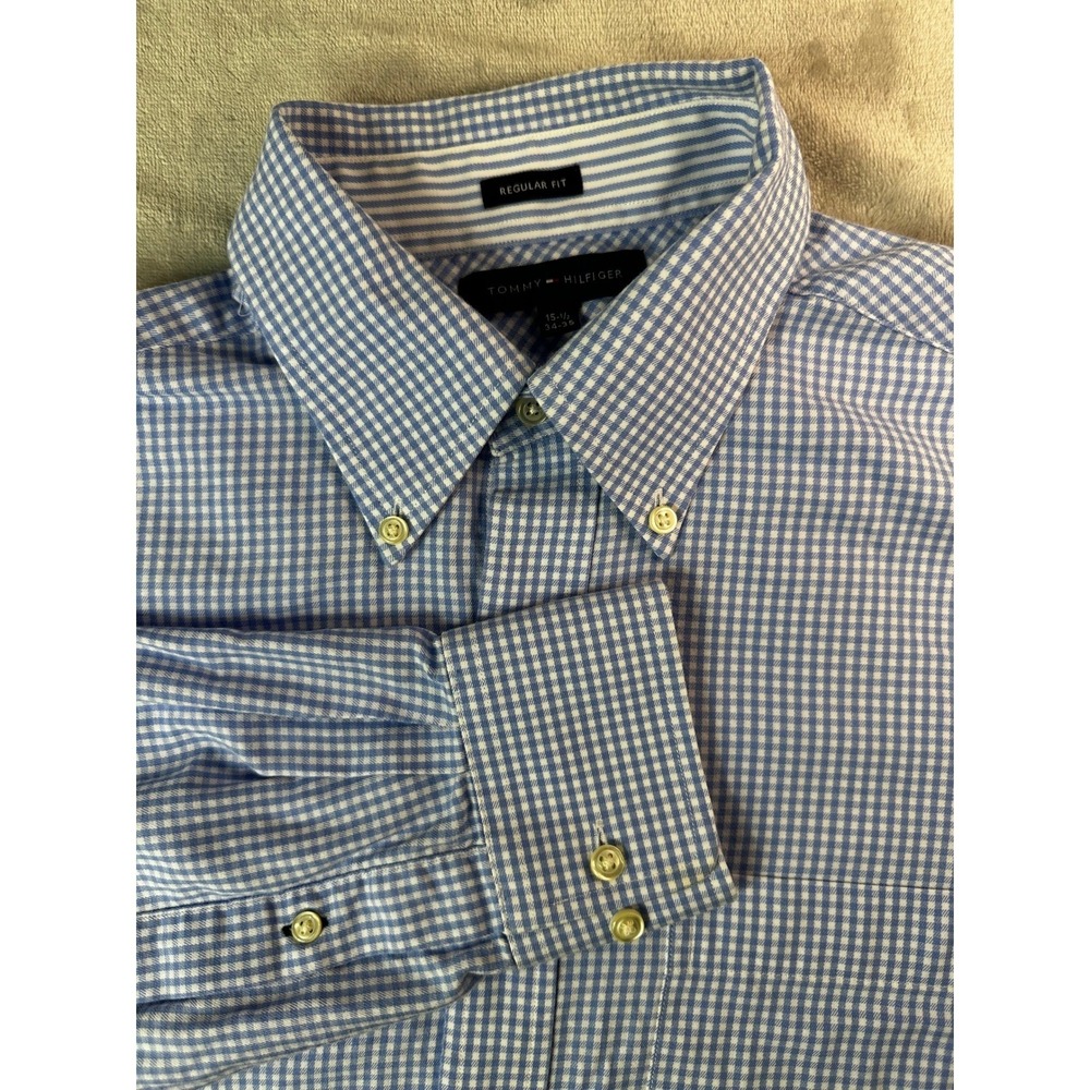Tommy Hilfiger Gingham Shirt Mens‎ 15.5 34/35 Blue White Plaid Regular Fit